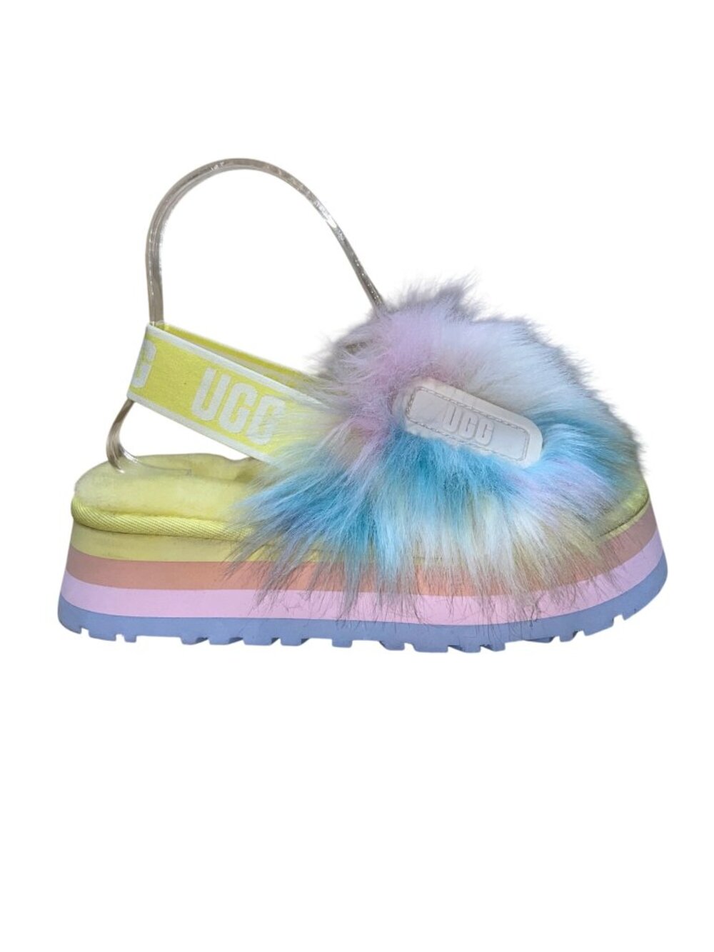 UGG Women’s Multicolor Sheepskin Fluffy Slingback Platform Sandals Size 5